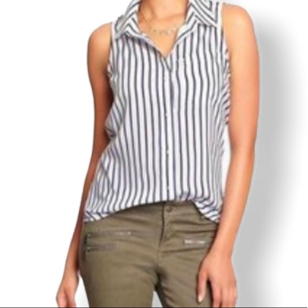 Old Navy White & Black Vertical Striped Shirt, Medium